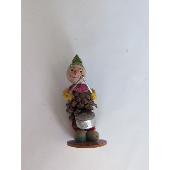 Vintage Christmas Putz Pinecone Elf Drummer Germany US ZONE - Picture 3 of 5